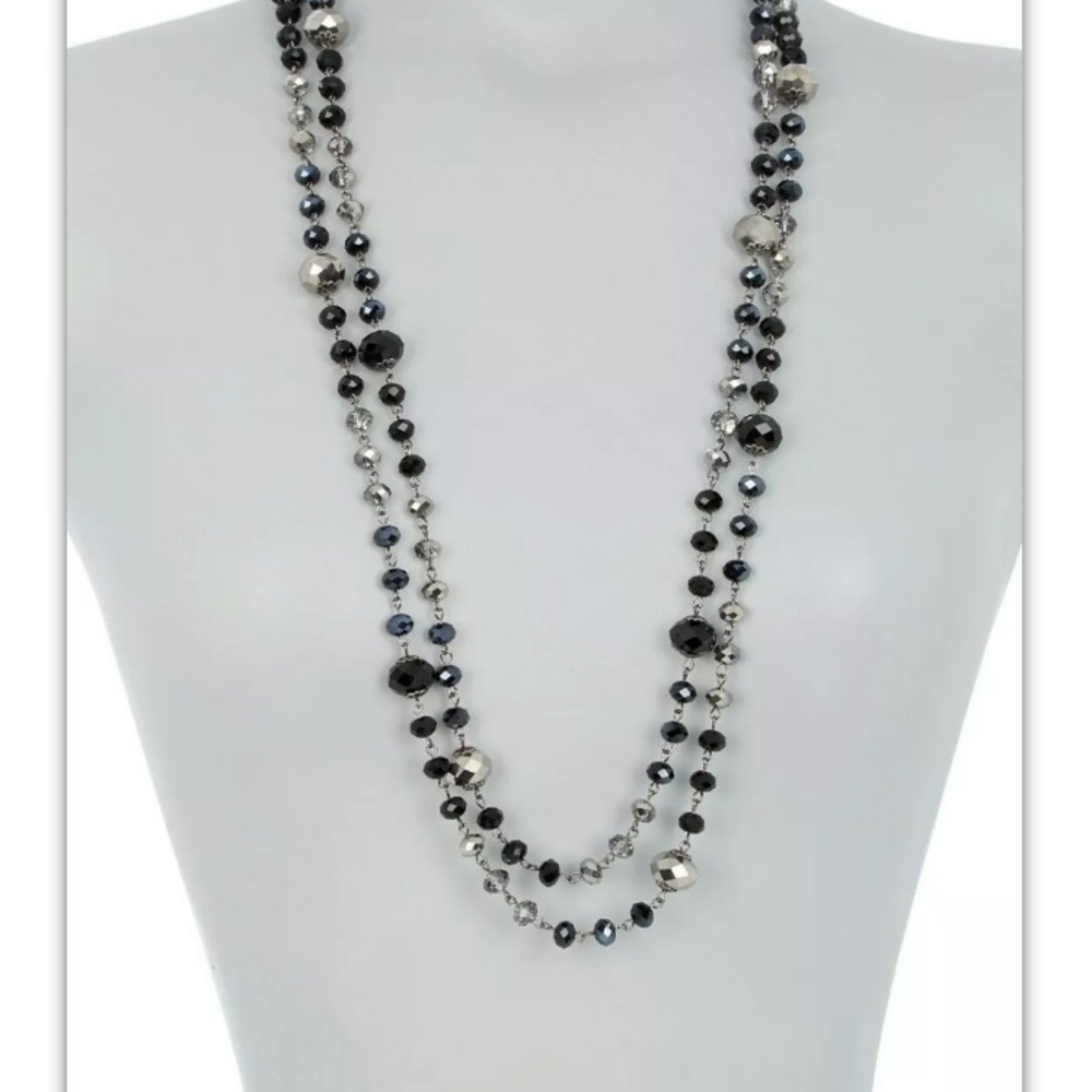 Carolee 72” faceted hematite beaded necklace